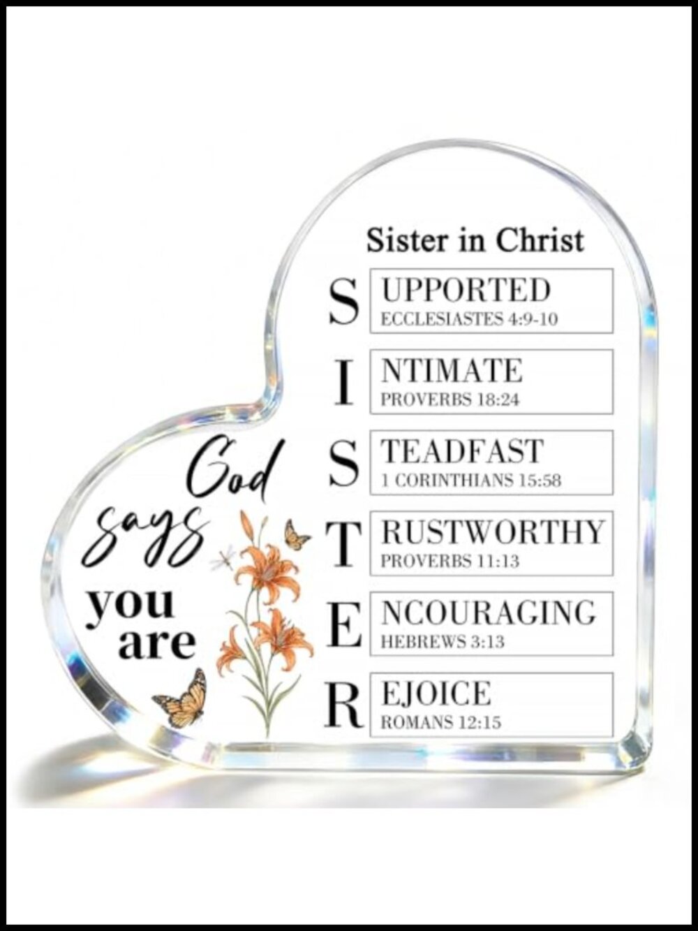 Acrylic Heart Shaped Christian Desk Decor Sister Gift Plaque